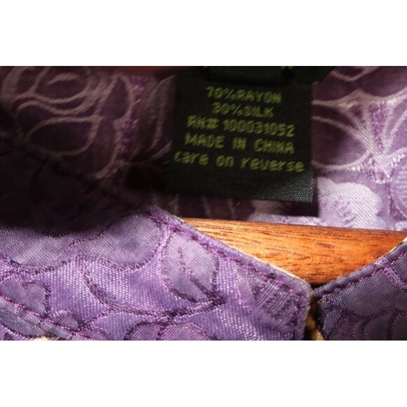 Poeme Citron Silk Blend Tunic Top 2X Purple Paisley Floral Asian Art To Wear - Picture 9 of 9
